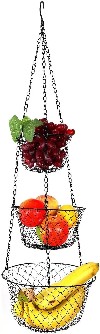 3-Tier Hanging Basket, Storage Organizer for Fruits,Vegetables, Accessory, perfer for Kitchen and Bathroom