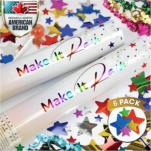 6 Pack Multicolor Stars Confetti Cannon Confetti Poppers | New Years Eve Party Supplies 2025 Party Poppers Confetti Shooter for Decoration, Celebration, Birthday, Photoshoot |Bulk Streamers Gun Large