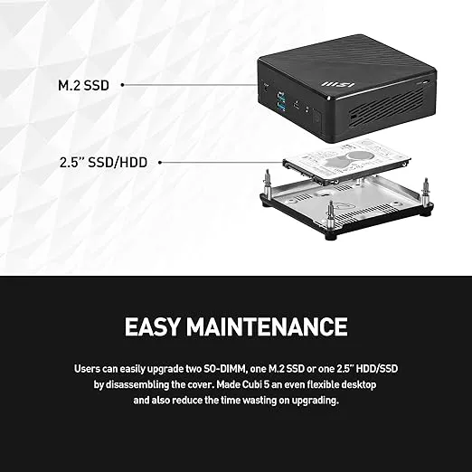 MSI Cubi N ADL Mini PC: Intel Celeron N100, Wi-Fi, Thunderbolt Type C, Black, Non-OS/Barebone: ADL-020BUS