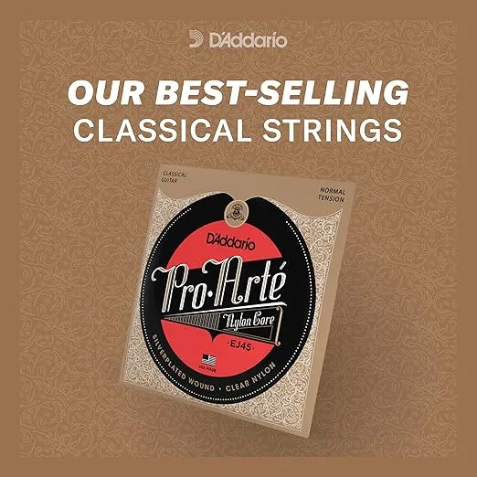 D'Addario Guitar Strings - Pro-Arte Classical Guitar Strings - EJ45TT Dynacore - Silver Plated Wrap, Composite Dynacore, Titanium Nylon Trebles - Normal Tension, 1-Pack