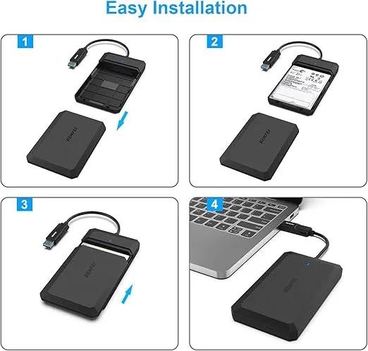 BENFEI 2.5 Inch SATA to USB Tool Free External Hard Drive Enclosure, USB Type-C/Type-A to Sata Compatible for 2.5 Inch SSD(Optimized for SSD, Support UASP SATA III)