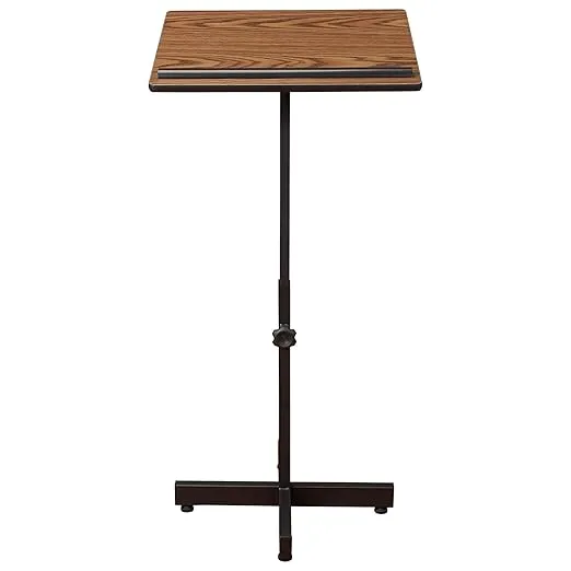 Oklahoma Sound Portable Presentation Series Adjustable Height Lectern Stand 16 Inch x 20 Inch Reading Surface with Book and Paper Stop, Medium Oak