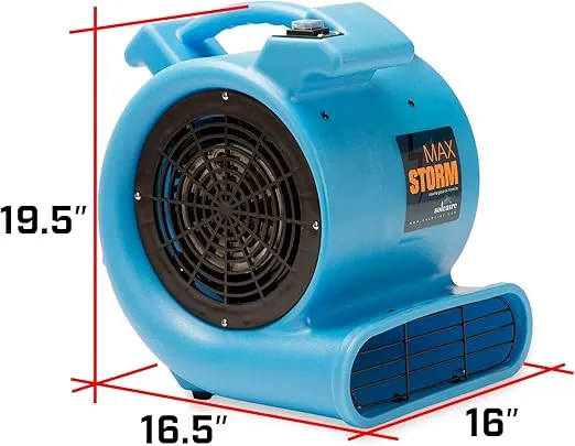 Max Storm 1/2 HP Durable Lightweight Air Mover Carpet Dryer Blower Floor Fan for Pro Janitorial Cleaner, Blue, 1 Pack