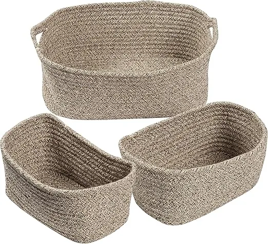 Honey-Can-Do Set of 3 Nested Cotton Baskets with Handles, Champagne STO-08462 Beige