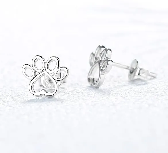 Amy & Annette Sterling Silver Crystal Paw Stud Earrings - (Size 10mm