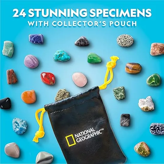 NATIONAL GEOGRAPHIC 2024 Gemstone Advent Calendar - Limited Edition Kids Advent Calendar with 24 Gemstones, Complete Rock Collection, Christmas Countdown Calendar, Mini Gemstone Dig Kit