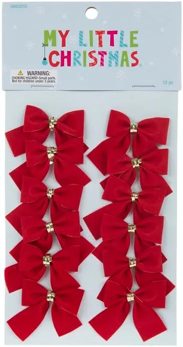 Miniature Decorative Tie-On Christmas Bows - Red Velvet - 12 Count