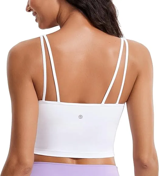CRZ YOGA Butterluxe-Light Womens V Neck Longline Sports Bra - Spaghetti Straps Workout Crop Top Padded Yoga Bra