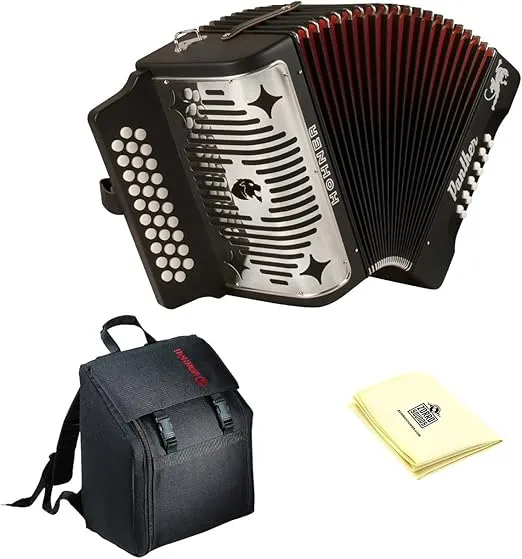 Hohner 3100GB Panther Diatonic Button Accordion in Black with accordion case and Cloth