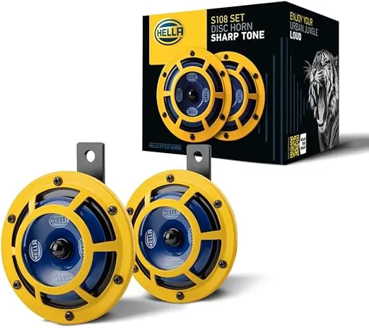 HELLA 922000731 Sharptone 12V High Tone / Low Tone Twin Horn Kit with Yellow Protective Grill, 2 Horns