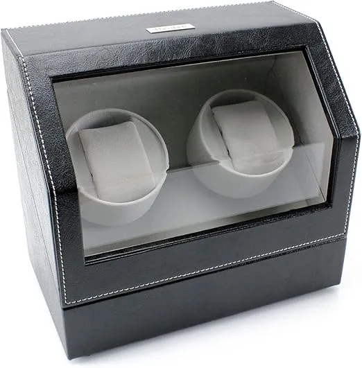 Heiden Watch Winder in Black Leather - Automatic Watch Winder for 2 Watches - Japanese Motor - Zero Magenetization - Use Batteries or Adapter Dual Watch Winder for Automatic Watches for Rolexs