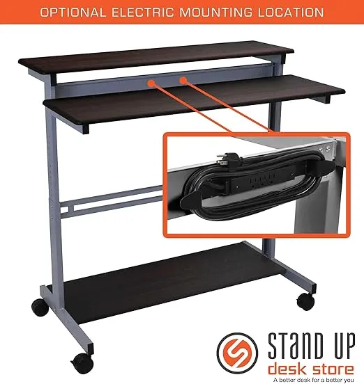 Stand Up Desk Store Rolling Adjustable Height Two Tier Standing Desk Computer Workstation (Silver Frame/Dark Walnut Top, 48" Wide)