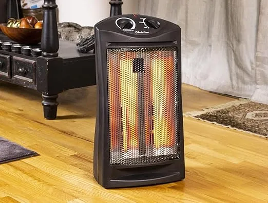 Comfort Zone Indoor Tower Space Heater, Adjustable Thermostat, Radiant Heat, Electric, Infrared Quartz, 2 Heat Settings, Overheat Protection, Ideal for Home, Bedroom, & Office, 1,500W, CZQTV007BK