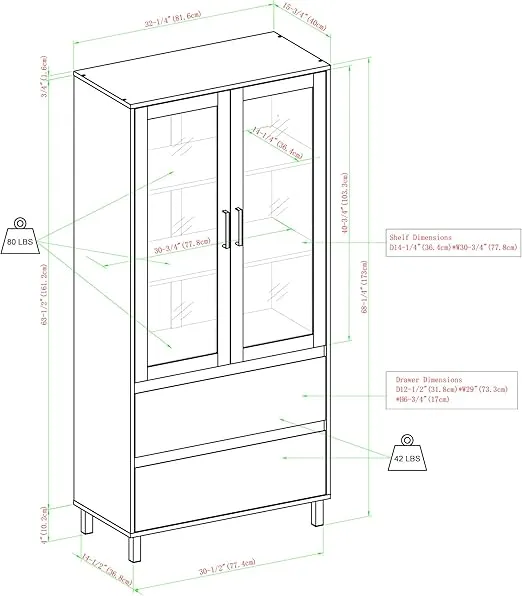 Walker Edison Furniture Company Glass Door Storage Hutch, 68 Inch, Grey Wash