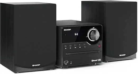 Sharp XL-B512 Micro Component Wireless Bluetooth Audio Streaming & CD Player Wood Speaker System + Remote, USB Port, MP3 Playback, FM Stereo Digital Tuner, Aux Input, Black Oak