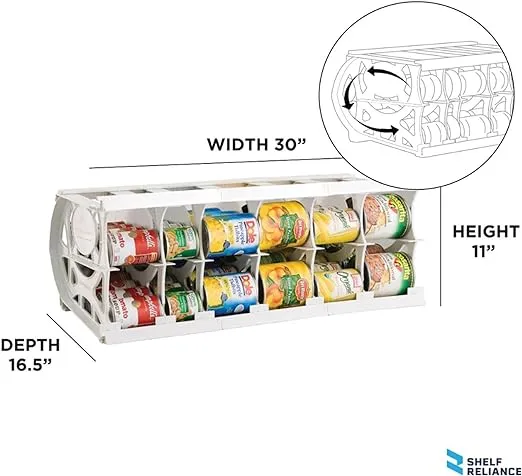 Shelf Reliance Cansolidator 60 Cans, Stackable Adjustable Can Pantry Organizer, Rotating Canned Food & Soda Storage Kitchen Organizer, USA Made,2 Pack