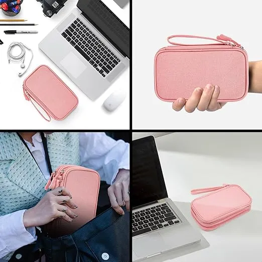 Electronic Organizer Travel Cable Accessories Bag, Electronic Organizer Case, Electronic Accessories Organizer Bag for Power Bank, Charging Cords, Chargers, Mouse, USB Cable, Earphones (Light Pink)