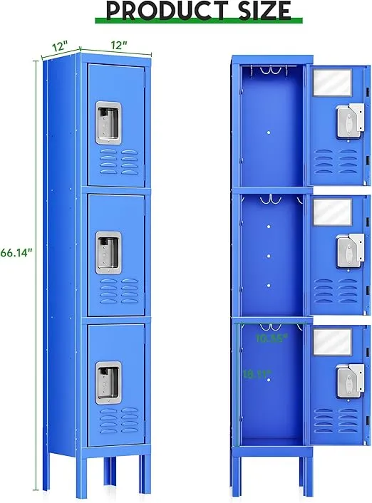 INTERGREAT Metal Locker for School Office Gym Metal Storage Locker Cabinet for Employees Students Steel Locker Triple Tier with 3 Door Blue