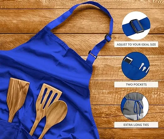 Utopia Kitchen 2 Pack Bib Apron, Adjustable with 2 Pockets, Water and Oil Resistant, Cooking Kitchen Chef Apron for Women Men