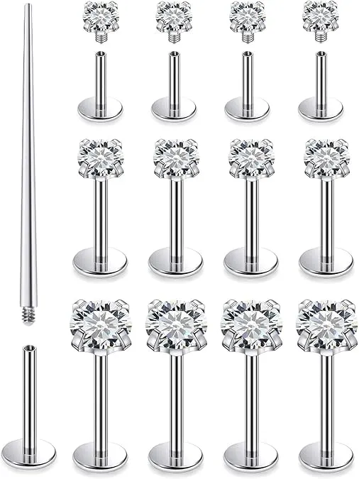 16G Lip Rings Tragus Piercing Jewelry Medusa Labret Monroe Studs 316L Surgical Steel Different Size Flat Back Cartilage Helix Conch Earrings Studs Piercing Jewelry Bars 6mm 8mm 10mm