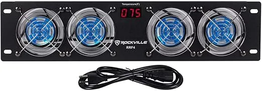 Rockville RRF4 19" Rack Mount 4 Fan Cooling System with LED Temperature Display