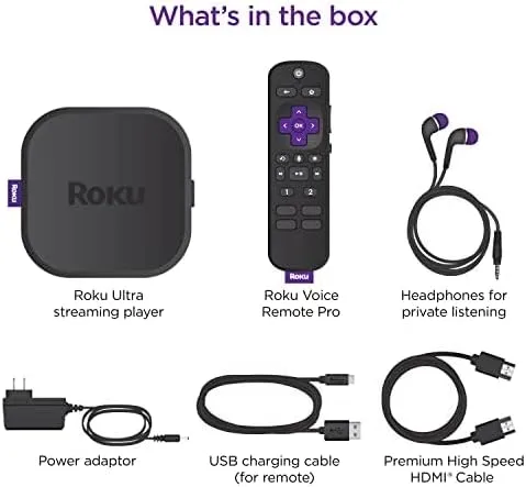 Roku Ultra | The Ultimate Streaming Device 4K/HDR/D. Vision/Atmos, Rechargeable Roku Voice Remote Pro, and More | Free & Live TV (Renewed)