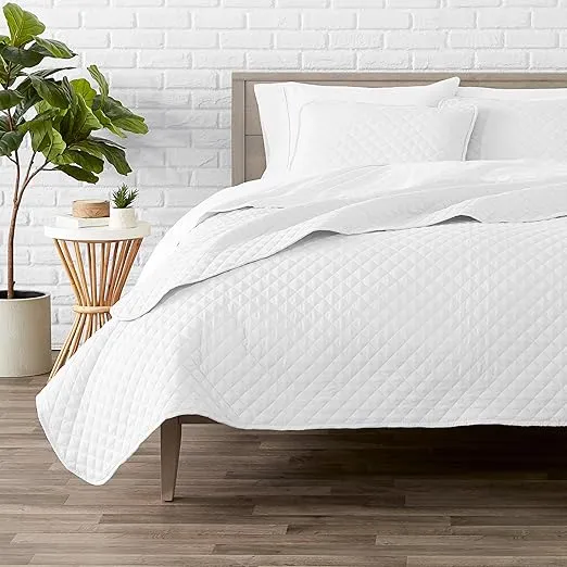 Bare Home Coverlet Set - Lightweight Bed Decor - Comforter Alternative - All-Season Quilted Bedspread (Full/Queen, White)