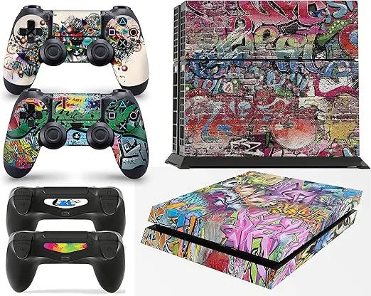 PS4 Console Graffiti Skin Decal Vinal Sticker + 2 Controller Skins Set