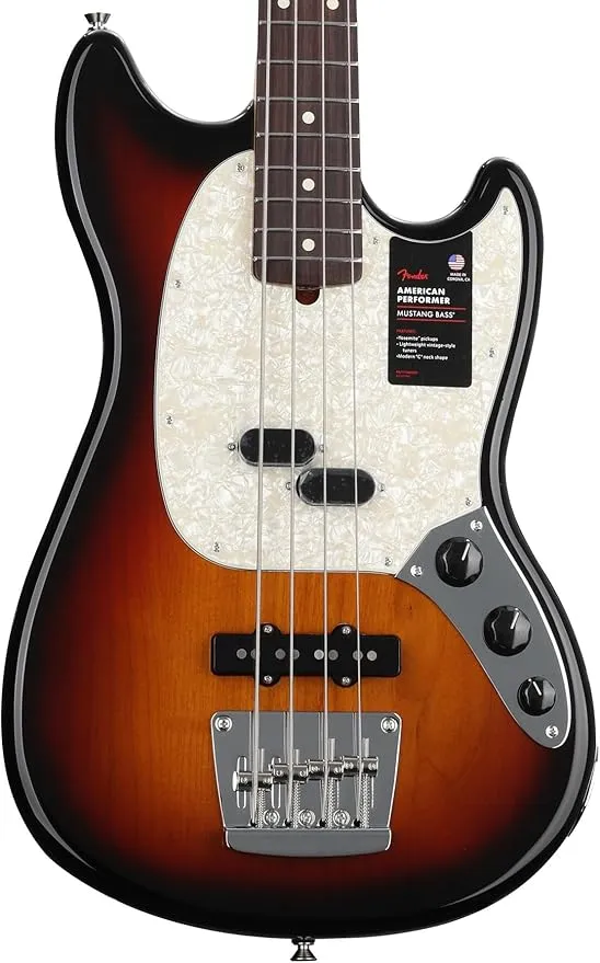 Fender American Performer Mustang Bass, 3-Color Sunburst, Pau Ferro Fingerboard