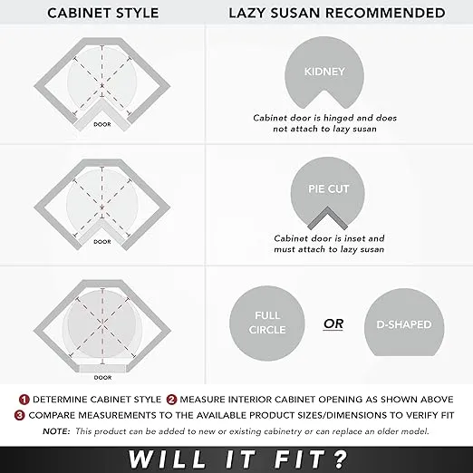 Rev-A-Shelf Polymer Kidney 1-Shelf Lazy Susan w/Bottom Mount Rotating Post for Corner Base Cabinets