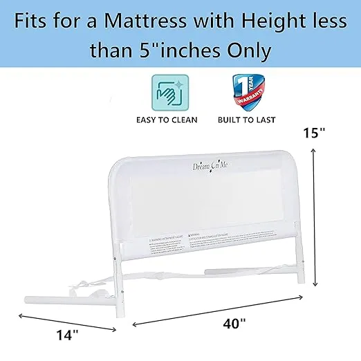 Dream On Me Adjustable Mesh Bed Rail, Two Height Levels, Ready to Use, Compatible with Twin Size Beds, All Steel Construction, Equipped with Guard Gap, Durable Nylon Fabric Mesh, White