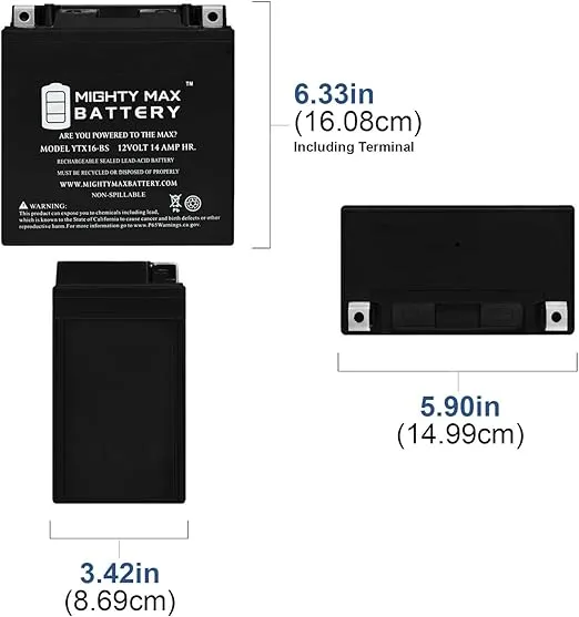 Mighty Max Battery YTX16-BS -12 Volt 14 AH, 230 CCA, Rechargeable Maintenance Free SLA AGM Motorcycle Battery