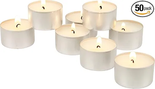 Stonebriar Bulk 50 Pack Unscented Smokeless Long Tea Light Candles with 8 Hour Extended Burn Time, White, 50 Count