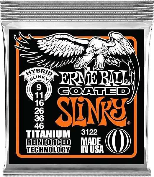 Ernie Ball Hybrid Slinky Coated Titanium Electric Guitar Strings, 9-46 Gauge (P03122)