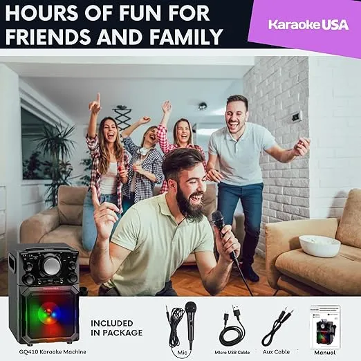 Karaoke USA Portable MP3 Karaoke Player with Bluetooth, PA, and Built-In Battery (GQ410) , Black