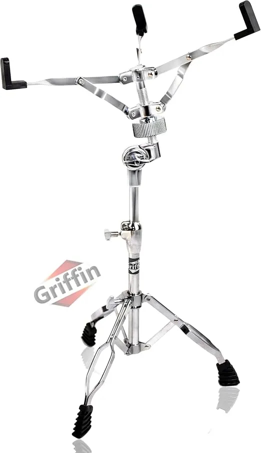 Griffin Snare Drum Stand Deluxe Percussion Hardware Base Kit | Double Braced, Light Weight Mount for Standard Snares, Tom Drums & Practice Pad | Slip-Proof Gear Tilter & Clamp Style Basket Holder