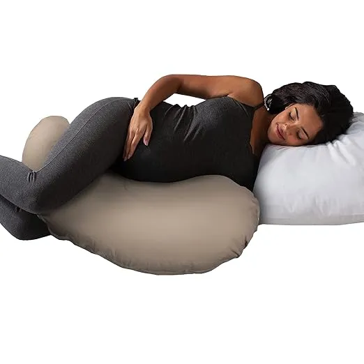 Boppy Cuddle Pregnancy Pillow with 100% Organic Cotton Removable Cover, Biscuit, Comfy Body-conforming Hypoallergenic Fiber Fill, Contoured Design for Versatile Support Pregnancy Through Postpartum