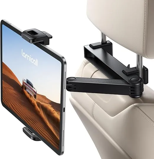 Lamicall Tablet Holder for Car Headrest - [Lockable] [3 in 1 Extension Arm] 2024 Car Backseat Tablet Mount, Road Trip Essentials for Kids, for iPad Pro, Air, Mini, Galaxy, Fire HD, 4.7-13" Tablets