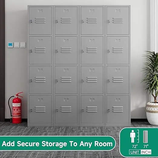 4 Doors Metal Lockers for Employees,71" Steel Garage Storage Cabinets,Lockable Storage Cabinet for Home,Office, Gym,Warehouse,Garage,School -Assembly Required(Grey)