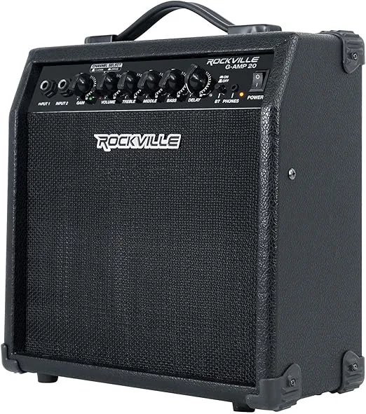 Rockville G-AMP 20 Watt Guitar Amplifier Dual Input Combo Amp Bluetooth/Delay