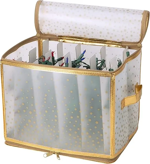 Simplify Holiday Light Organizer Box | Holds 500 Lights | Christmas Storage | Tree String Lights | 5 Divider Reels | Collapsible | Ultra Zip | Gold