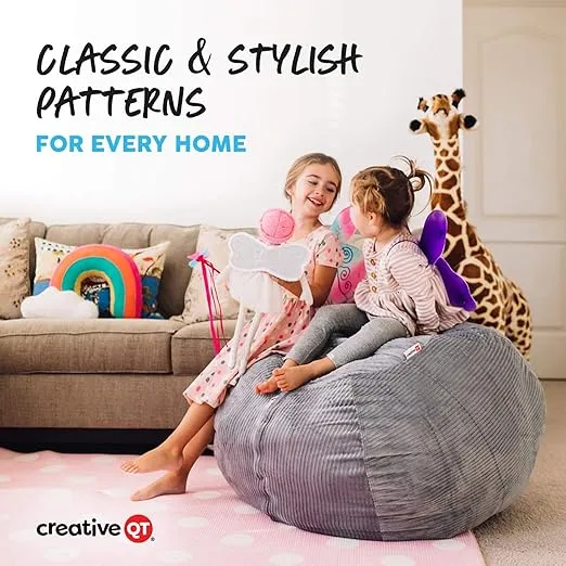 Creative QT Stuff ’n Sit Extra Large 38’’ Bean Bag Storage Cover for Stuffed Animals & Toys, Giant Beanbag Chair for Plush, Toddler & Kids Rooms Bedroom Organizer for Christmas, Light Gray Corduroy