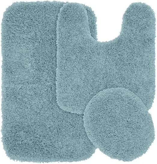 Garland Rug 3-Piece Jazz Shaggy Washable Nylon Bathroom Rug Set, Basin Blue