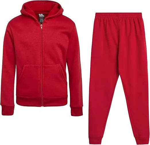 Boys' Fleece Jogger Set - 2 Piece Basic Solid Full Zip Hoodie and Sweatpants for Boys (Size: 8-18)