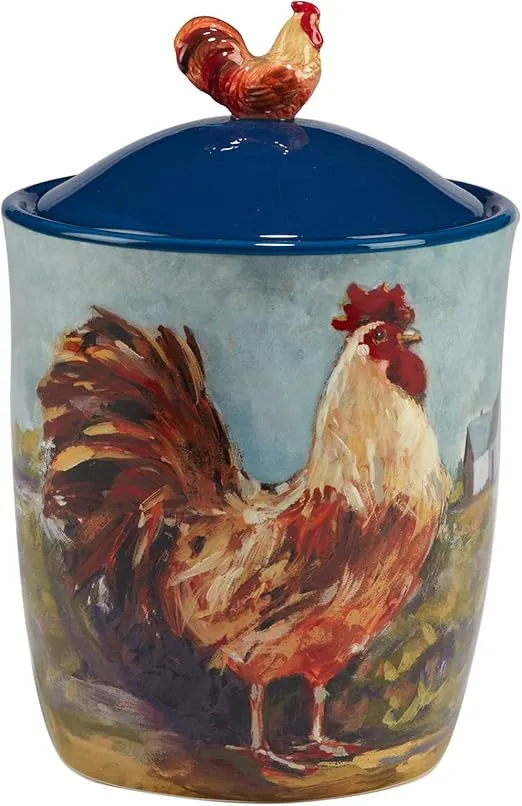 Certified International Rooster Meadow 3 Pc Canister Set, 52 oz, 74 oz, 96 oz, Multicolored