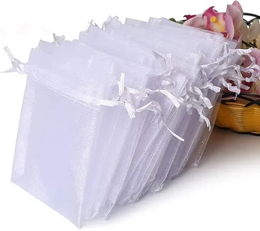 Hopttreely 100PCS Premium Sheer Organza Bags, White Wedding Favor Bags, 4x4.72 Jewelry Gift Bags for Party, Jewelry, Christmas, Festival, Bathroom Soaps, Makeup Organza, Wrapping Supplie