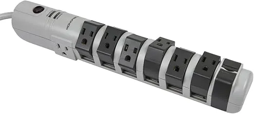 Monoprice 8 Outlet Rotating Surge Strip - UL Rated 2,160 Joules with Grounded and Protected Light Indicator, Gray