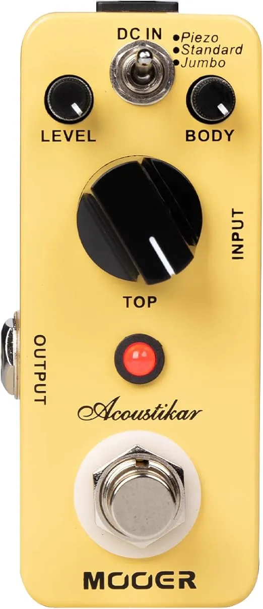 MOOER Acoustikar Acoustic Guitar Simulator Pedal, 3 Modes Piezo/Standard/Jumbo, Nature and Smooth Acoustic Guitar Sound