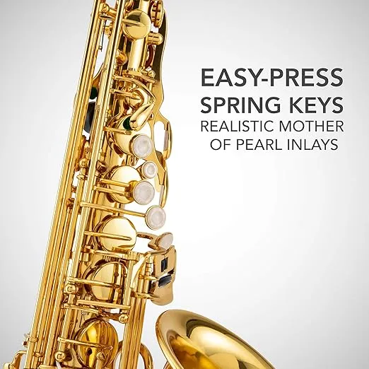 Alto Saxophone E Flat Brass Sax Kit, Professional Sound, Complete Accessories, Ideal for All Players, Includes Hard Case, 10 Extra Reeds, Strap, Gloves, Cleaning Kit & More, Gold Lacquer Finish