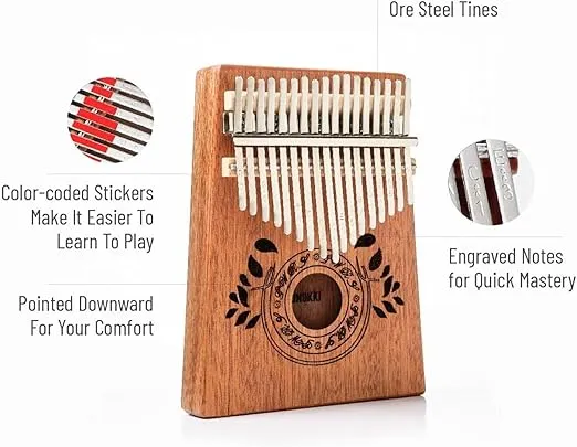 Kalimba 17 Key Thumb Piano with Hard Case, Portable Mahogany Mbira with Instruction, Finger Covers and Tune Hammer, Gift for Kids, Adults, Men and Music Lovers - Light Brown (7.4 in x 5.2 in)